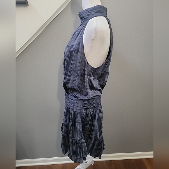 Ramy Brook Lowri Mini Dress Medium Blue Silk Blend Sleeveless Tiered - Picture 4 of 7